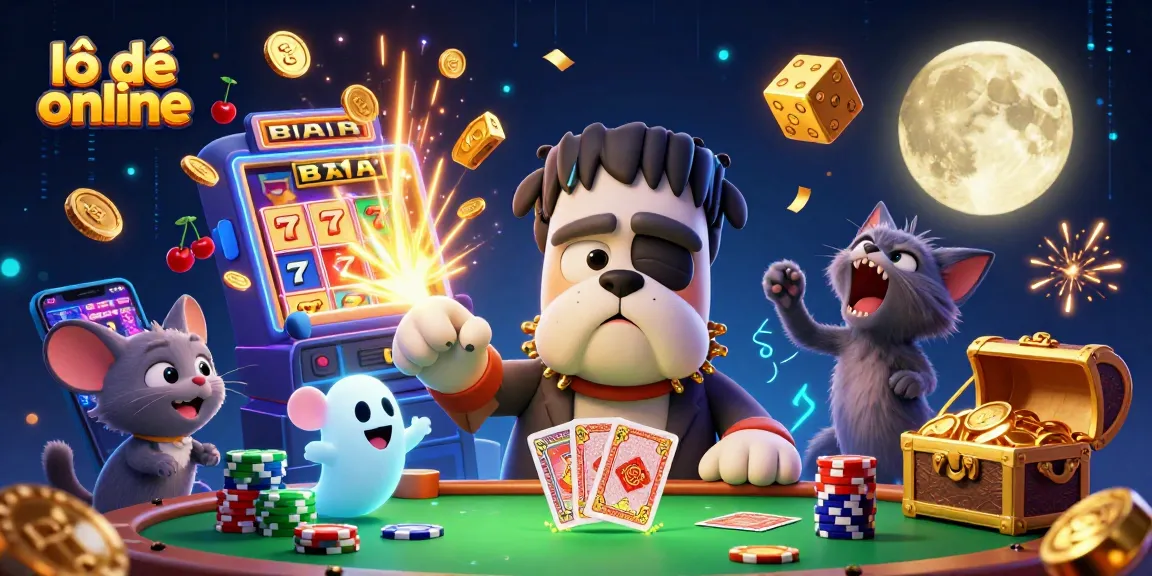 Engage with lô đề online through a vibrant casino scene led by cartoon characters and dynamic game elements.