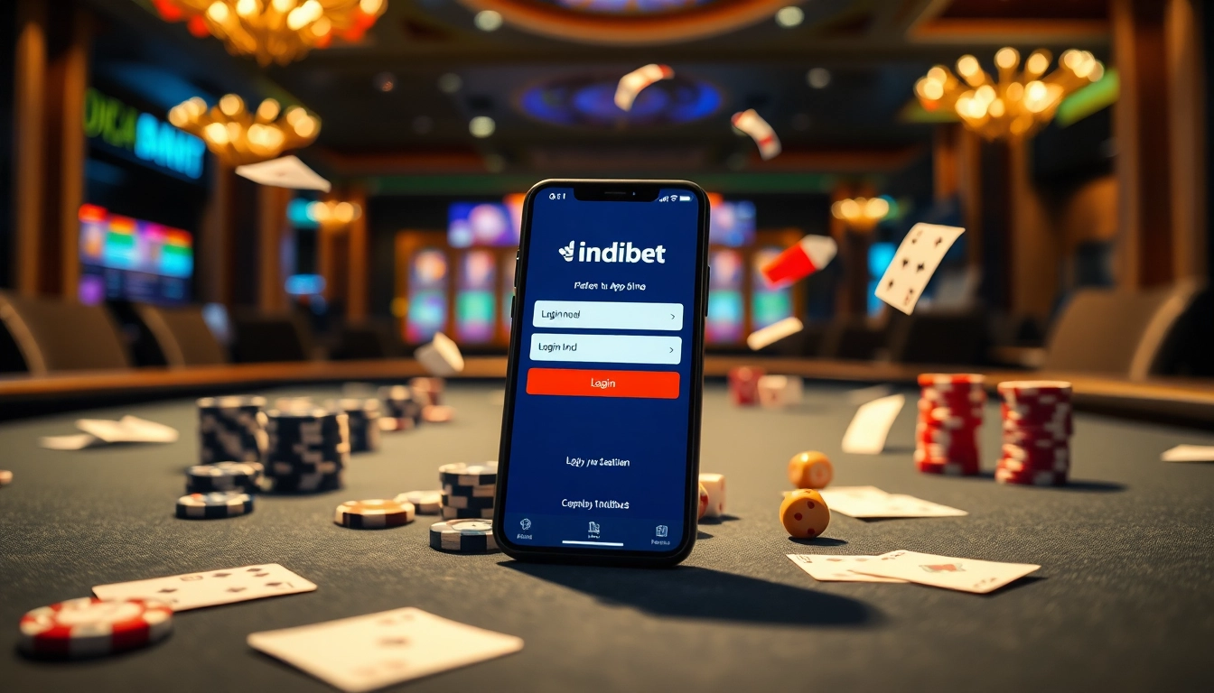 Effortlessly access your indibet app login on the vibrant gaming table filled with poker chips and cards.