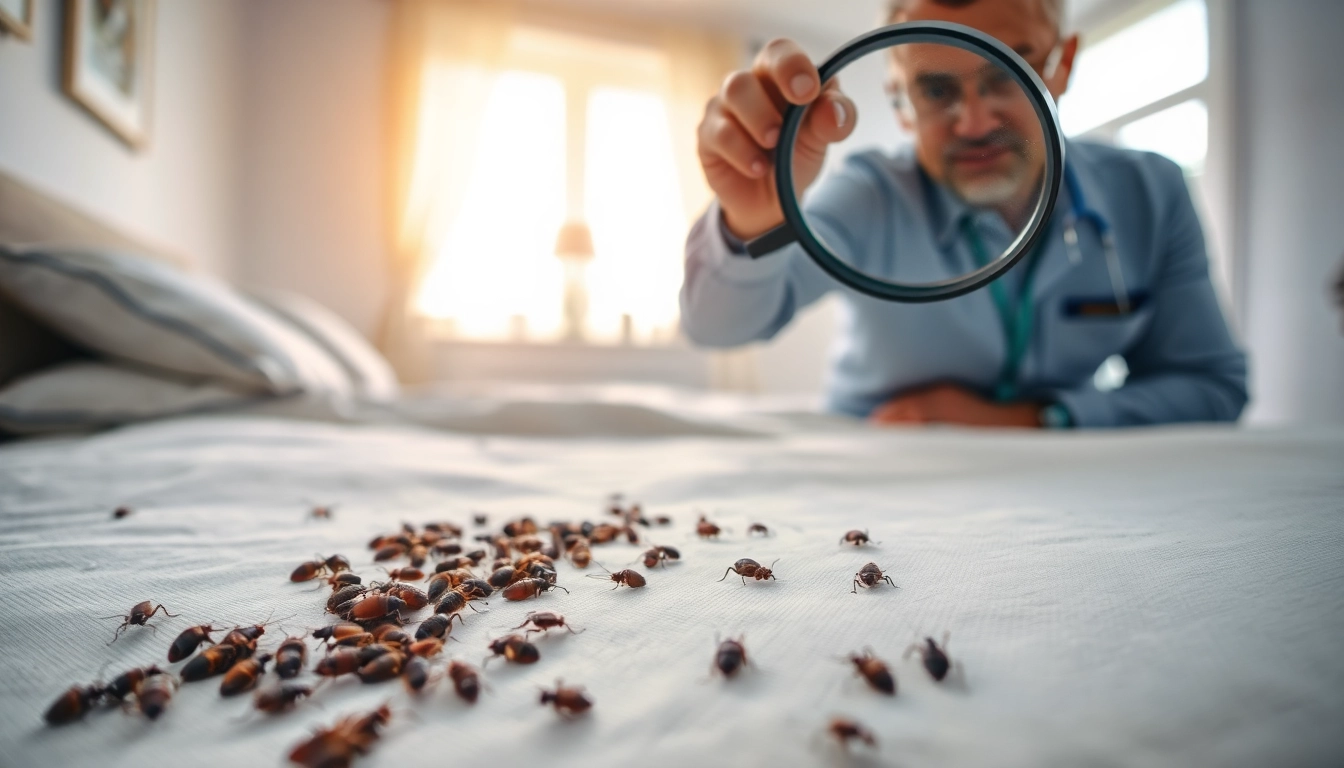 Milwaukee bed bug exterminators inspecting a bed for bed bugs, detailed close-up.