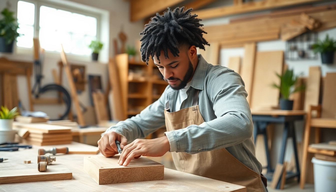 Showcasing a carpentry apprenticeship in action, a carpenter skillfully working on wood.