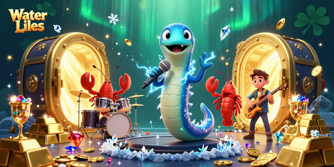 Experience Water Lilies dancing in an underwater casino vibe with electric eel DJ and vibrant riches.