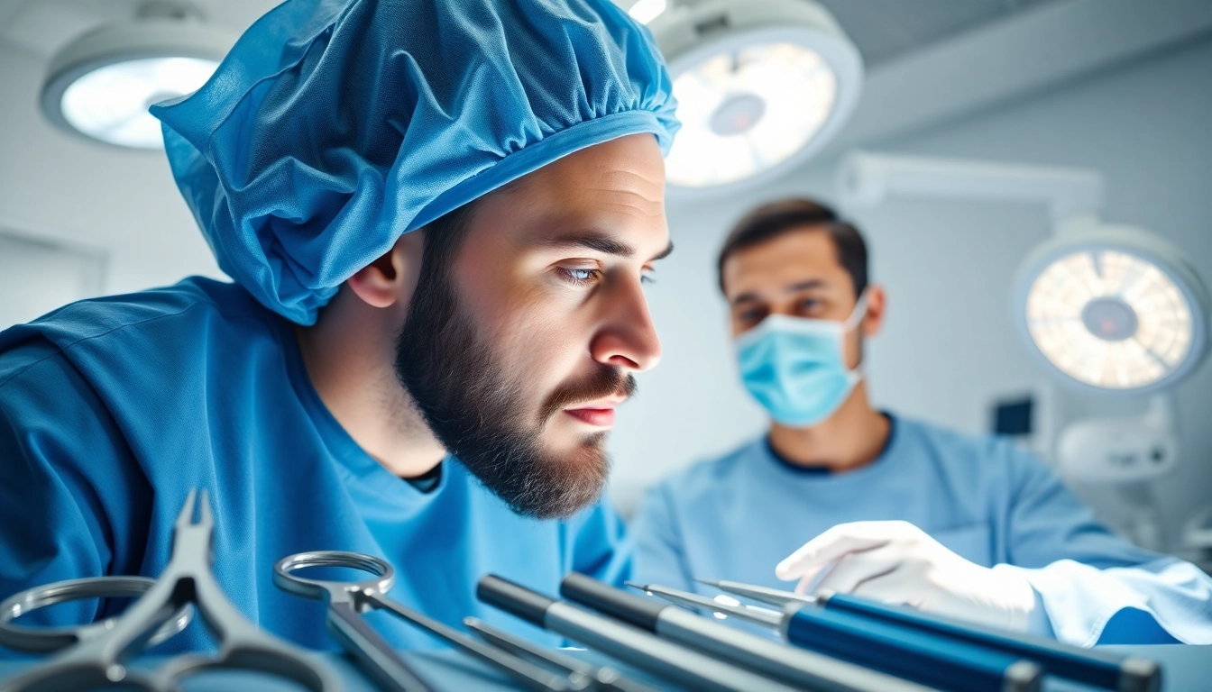 Observe a hair transplant process in a modern clinic, emphasizing professionalism and care.