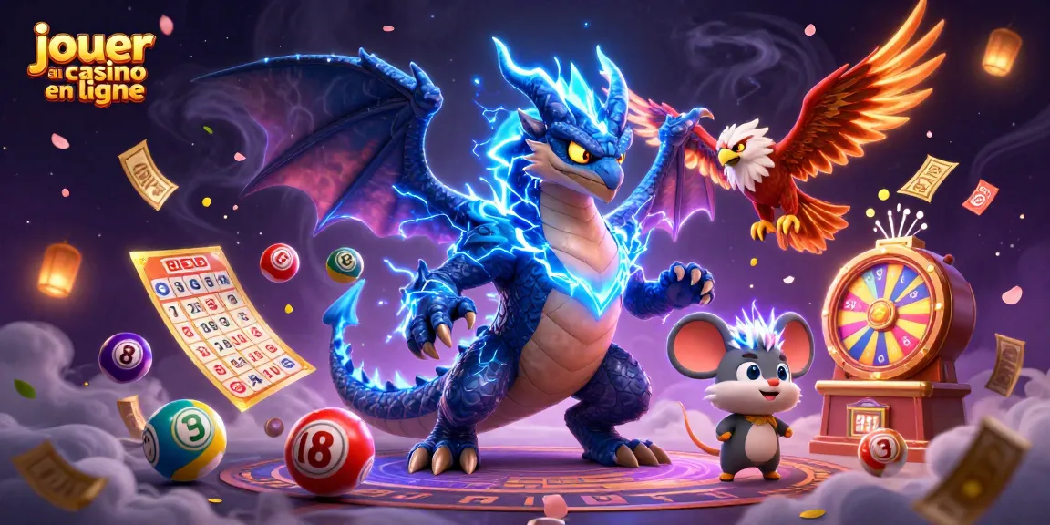 Jouer au casino en ligne avec des personnages de dragon et hibou sur un fond vibrant.