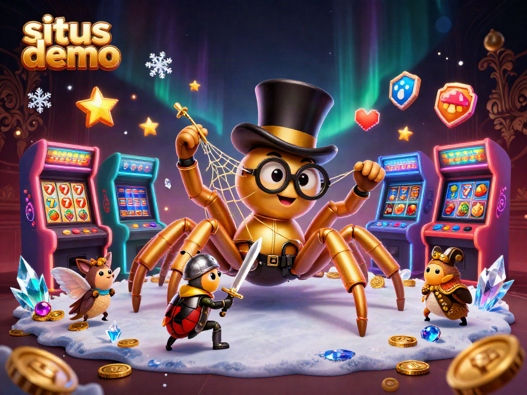 Engage with situs demo through a vibrant 3D casino scene featuring an adventurous beetle knight.
