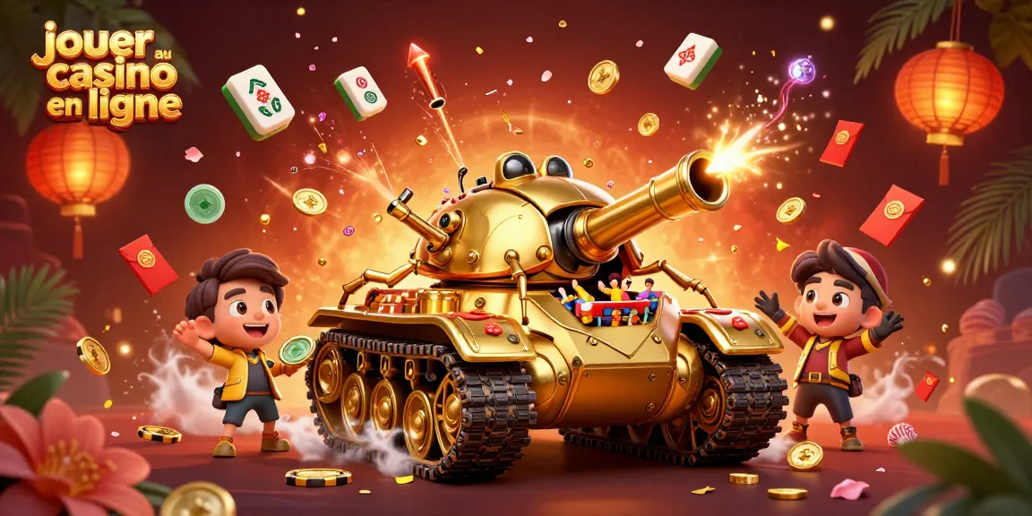 Jouer au casino en ligne avec un tank doré en forme de scarabée révélant un casino miniature en 3D