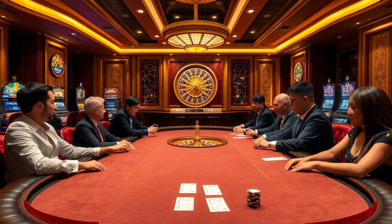Experience the excitement of gambling in a luxurious casino setting with players at a poker table – Nếu như vậy bám vào đây.