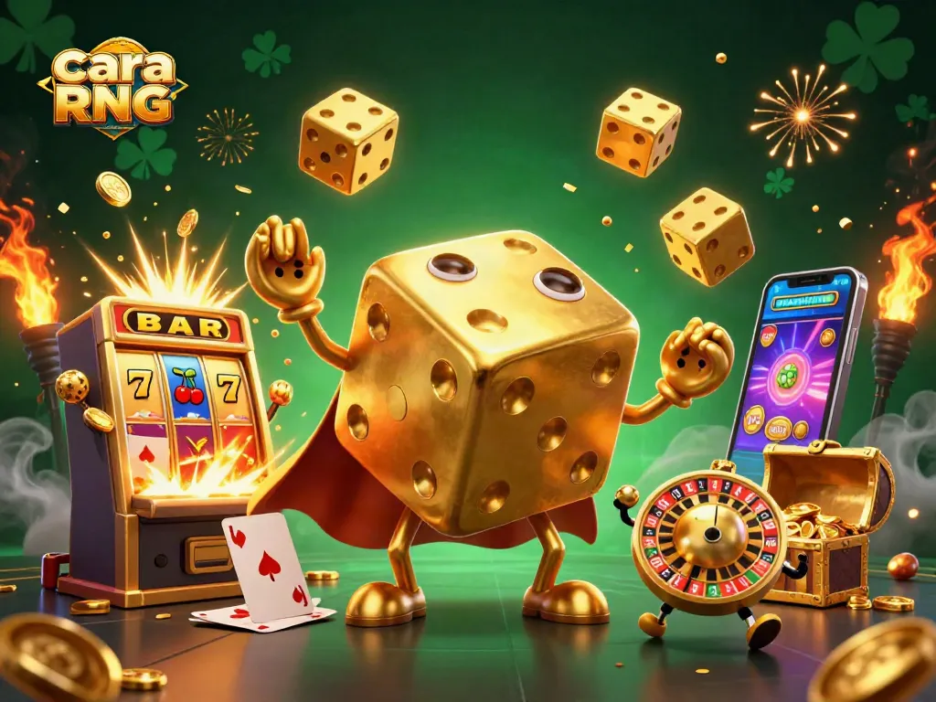 Jelajahi cara RNG menghasilkan putaran acak dalam kasino online dengan dadu emas dan mesin slot yang meriah