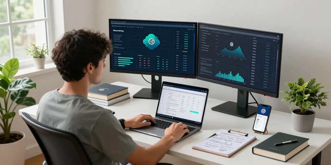 Cloud mining passive income workspace featuring cryptocurrency dashboard and digital wallet setup in a modern home office.
