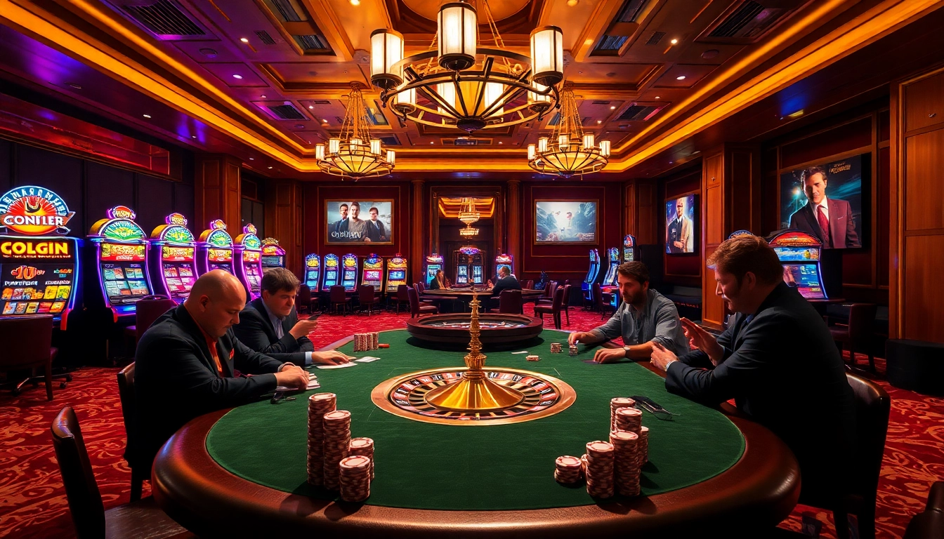 Experience thrilling casino action with zonafilm-inspired poker tables and vibrant slot machines.