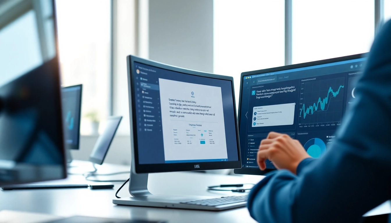 Efficient user engaging with enterprise assistant software on modern workstations for enhanced productivity.