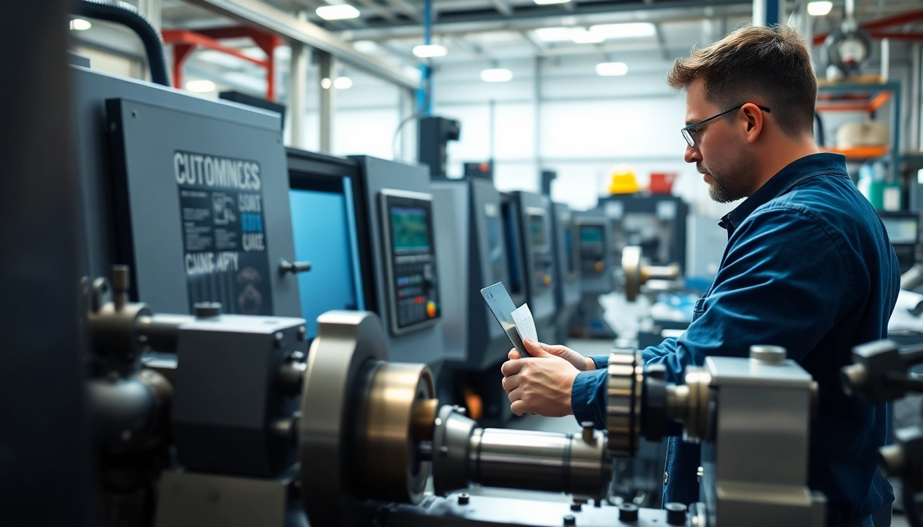 Custom part manufacturer showcasing precision CNC machining in a modern workshop.