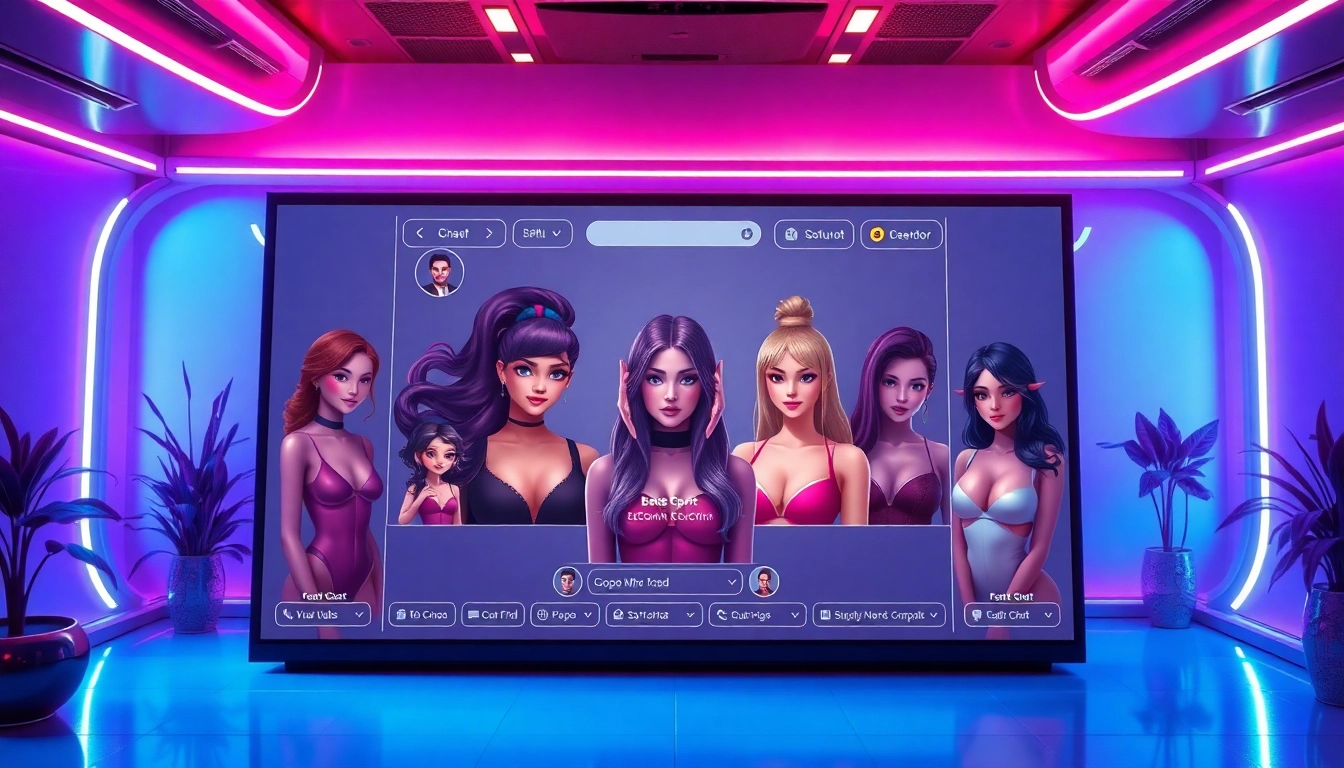 Engaging NSFW character AI avatars in a futuristic chat interface.