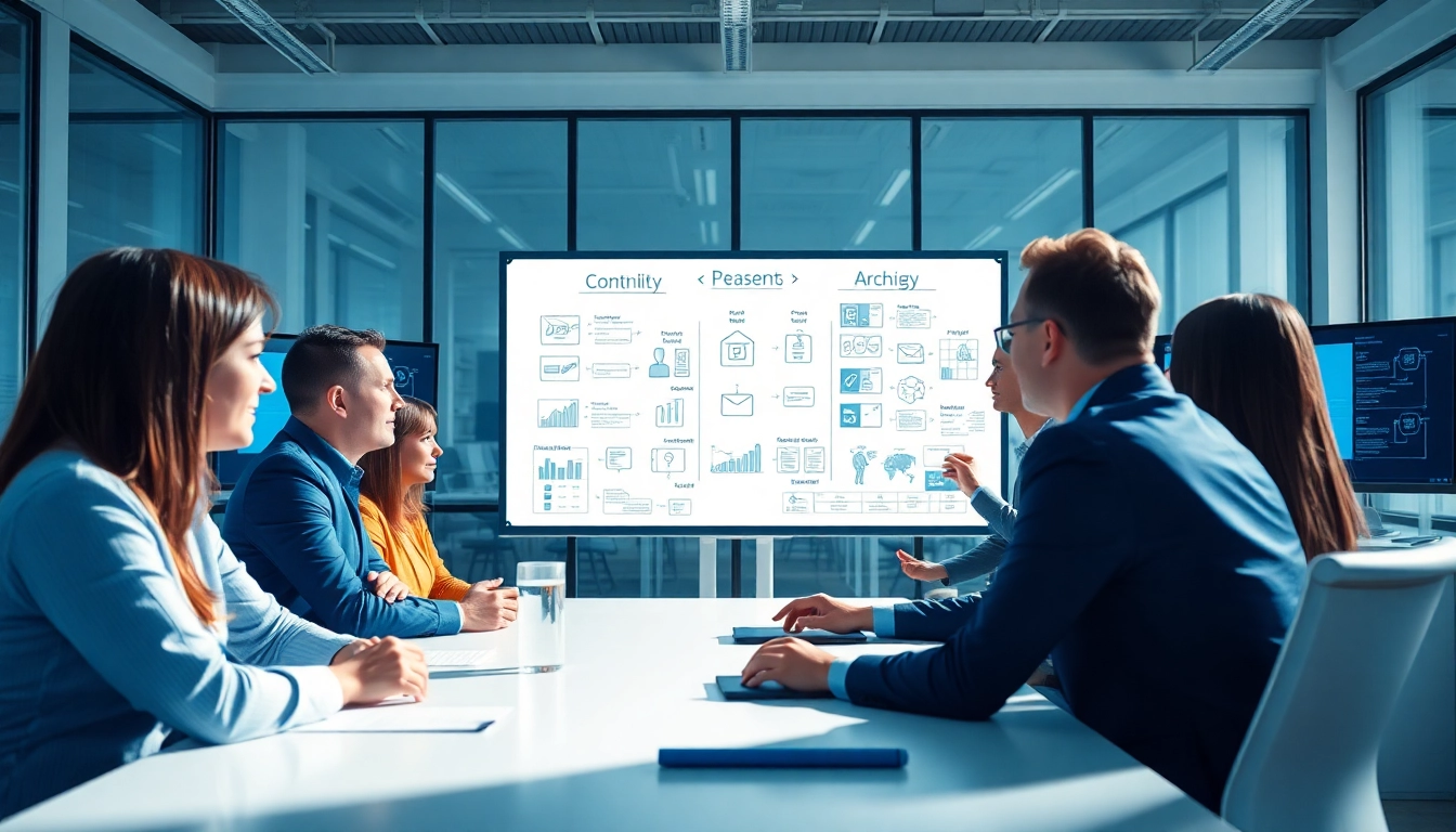 Cybersecurity team strategizing solutions for Email Security & Archiving in a modern office.