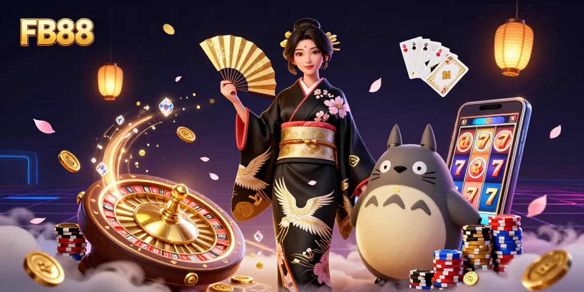 Engage in thrilling gaming adventures at FB88 with a vibrant and dynamic casino illustration.