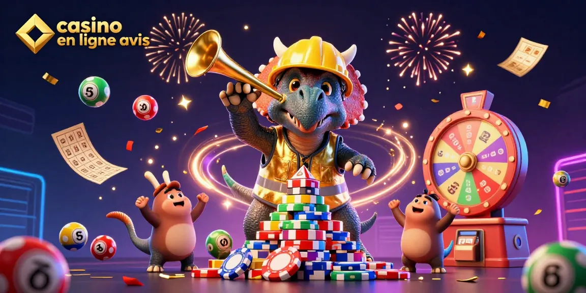 Casino en ligne avis: casino festif avec des dinosaures et des éléments de loterie.