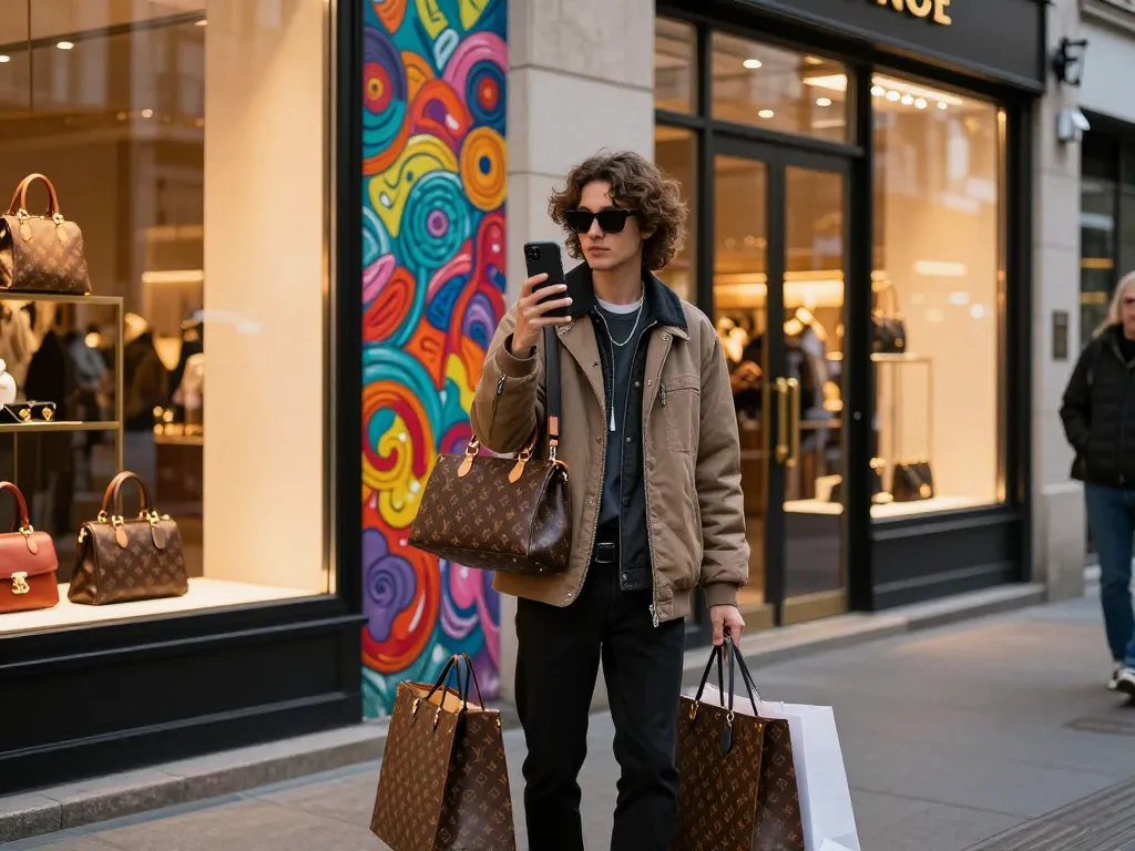 Person showcasing stylish 레플리카 handbags against vibrant urban backdrop.