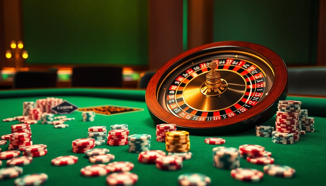 L'excitation des paris au meilleur casino en ligne, avec des jetons de poker et des éléments de roulette.