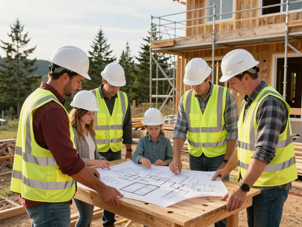 Construction site team collaborating on residential project at https://patco.com, showcasing professionalism and teamwork.
