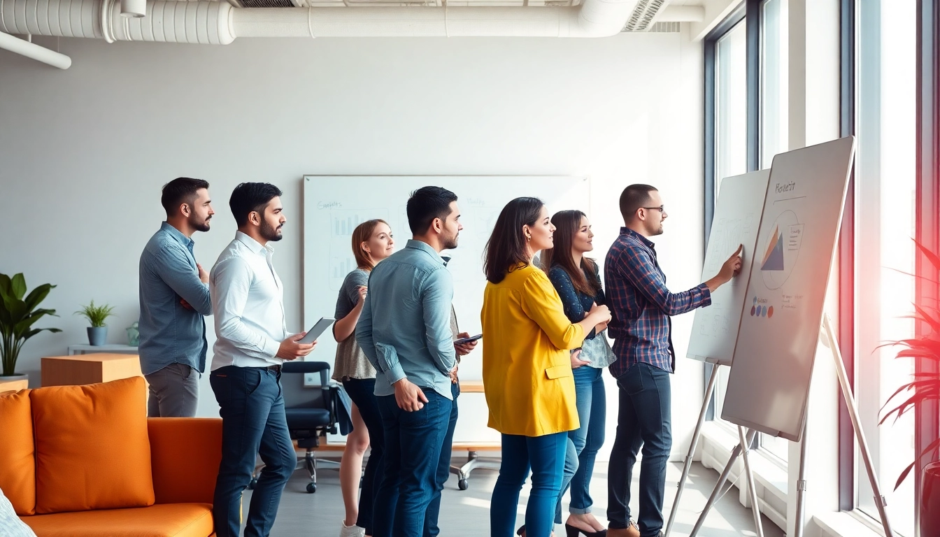 Engaging scene showcasing Good Wolf Marketing team strategizing innovative solutions.