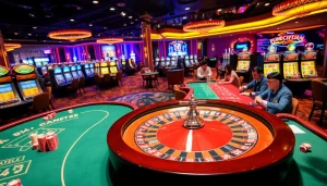 KJC AC 3 showcases a thrilling casino atmosphere with vibrant gaming tables and engaging players.