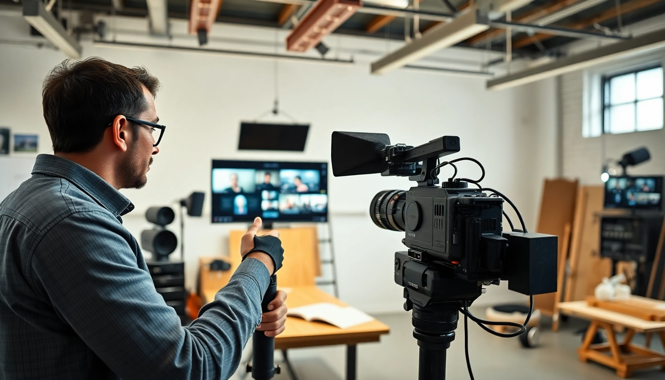 Optimize your video strategy with a videographer analyzing content in a professional studio.