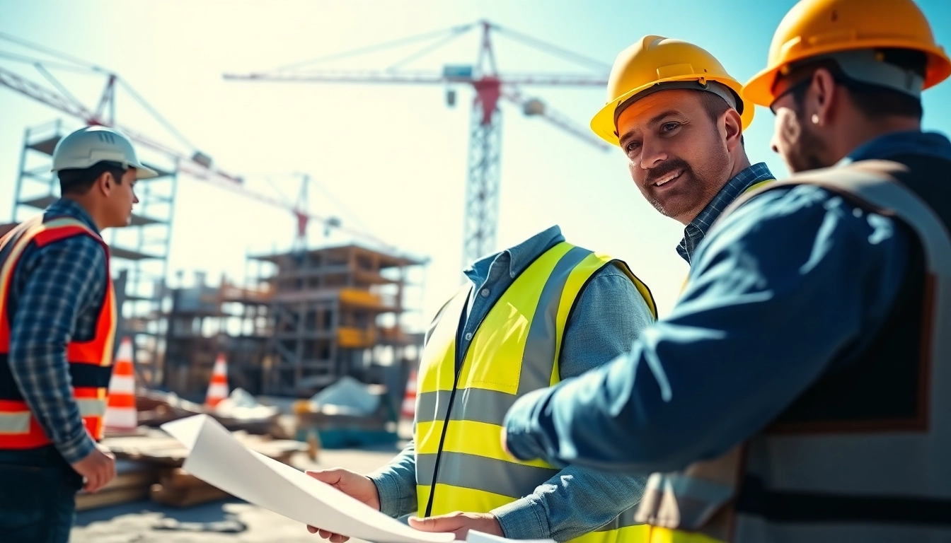 New Jersey General Contractor collaborating at a construction site with workers and tools.