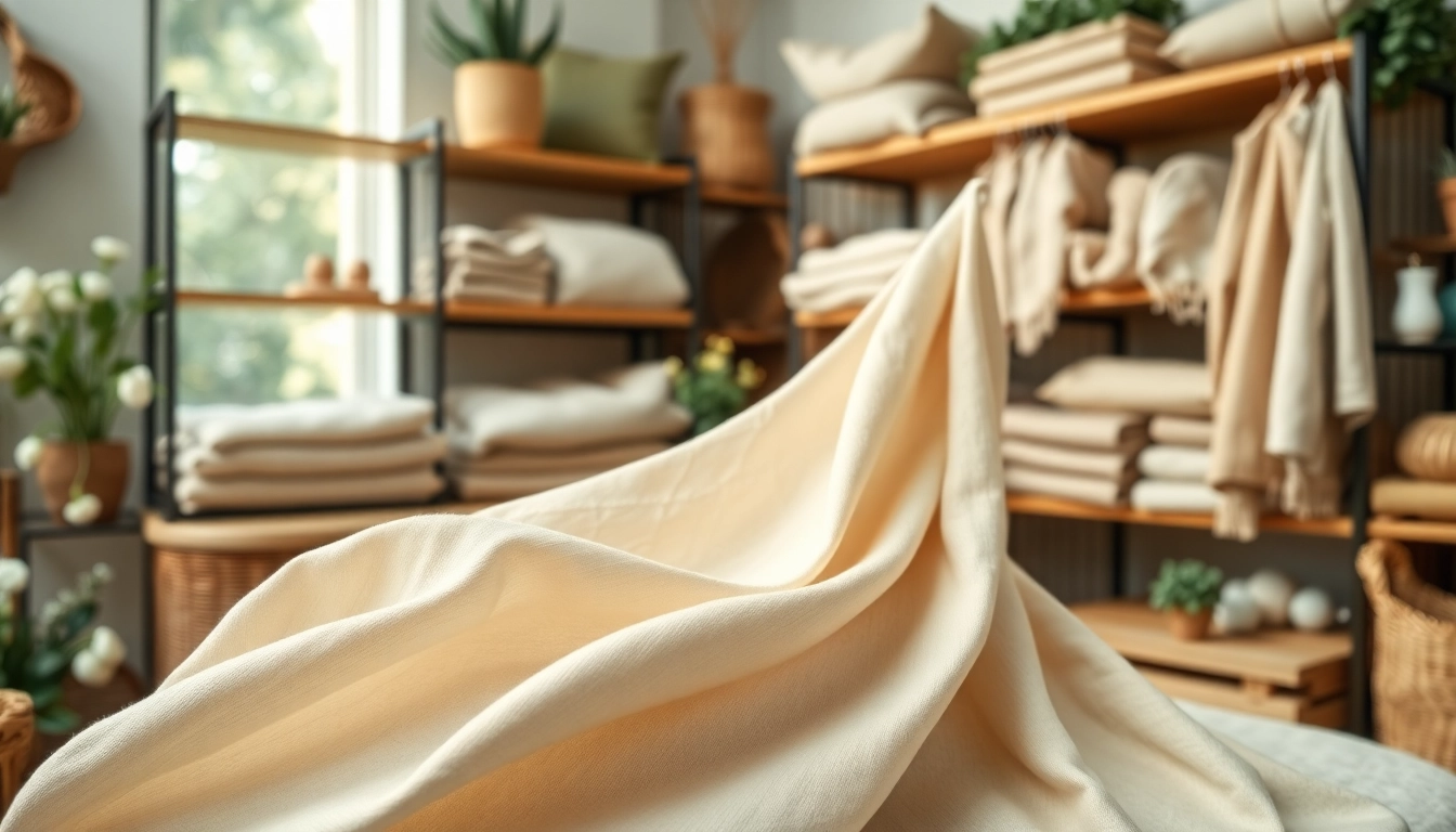 Ontdek ongebleekt katoen in een sfeervolle textielwinkel met natuurlijke stoffen.