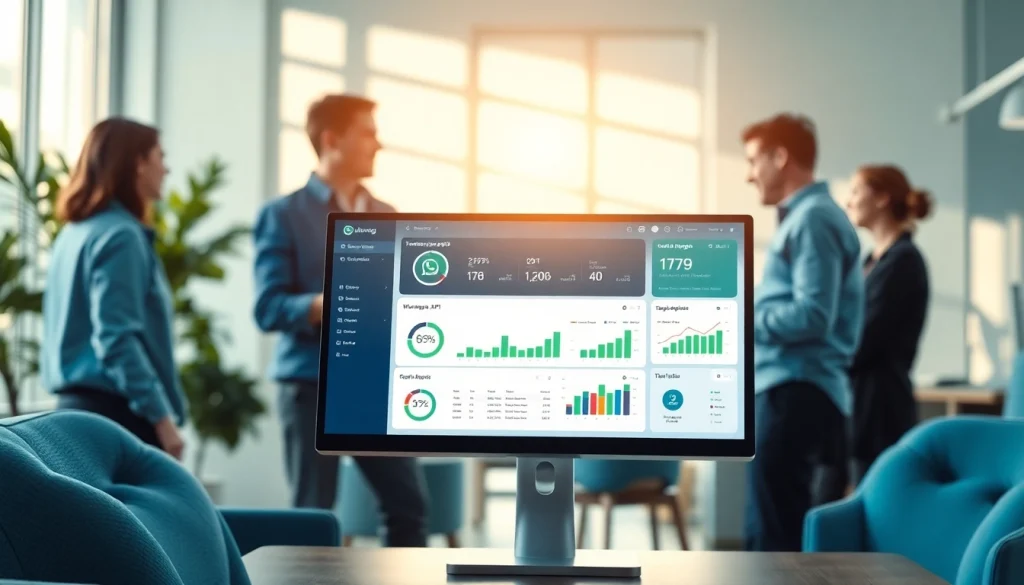 View ultramsg API dashboard on a computer screen showcasing message analytics in a modern office.