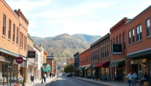 Explore Clarksburg, showcasing vibrant local shops and historic architecture.