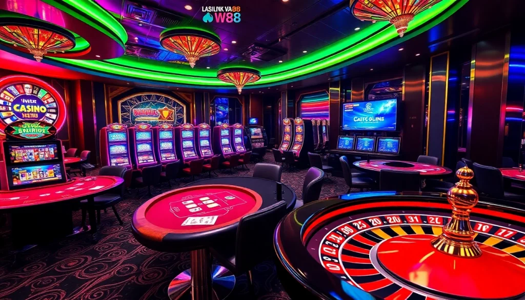 Experience gaming thrills at link vao w88 with vibrant casino tables and interactive slot machines.