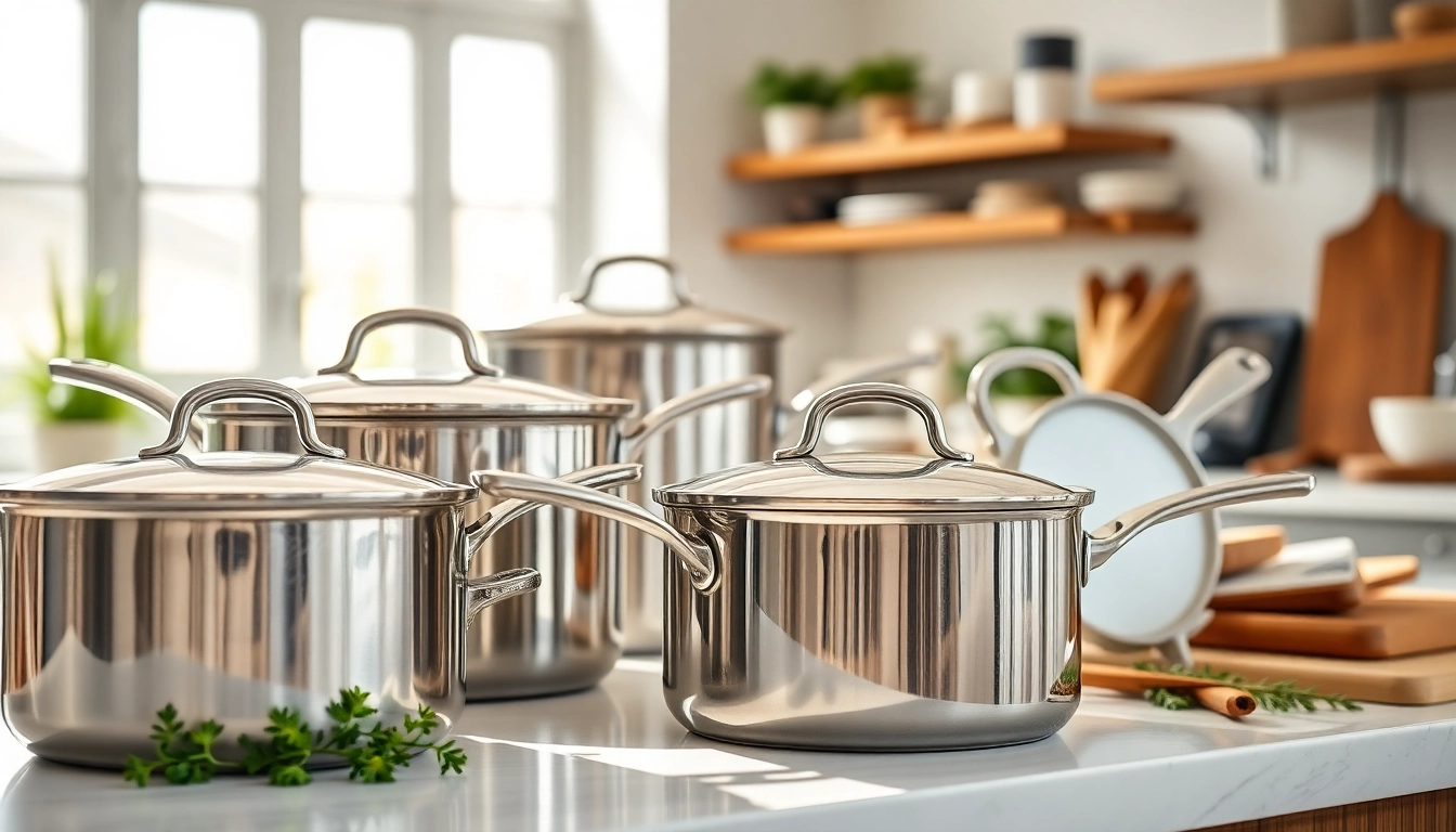 Showcase of stainless steel cookware NZ set reflecting modern kitchen elegance