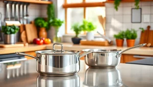 High-quality stainless steel cookware NZ displayed in an elegant kitchen setting.