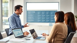 Public Adjuster Near Me consulting with clients in a professional office environment.