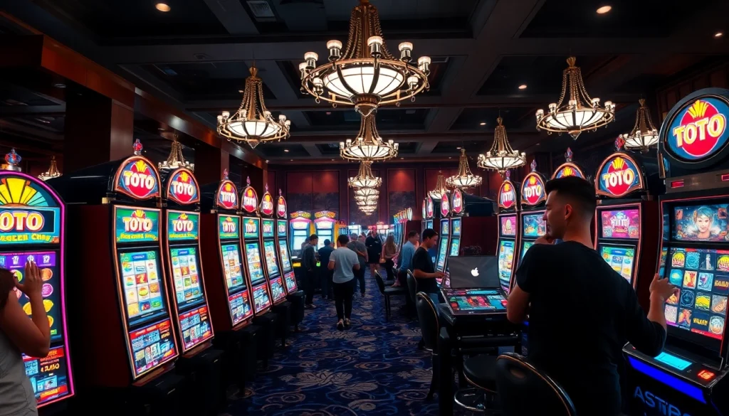 Winning at toto slot machines in a vibrant casino setting excited players.