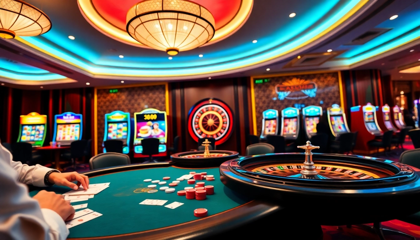 Players enjoying a poker game at a luxurious casino, inspired by https://jun88buzz.info/.