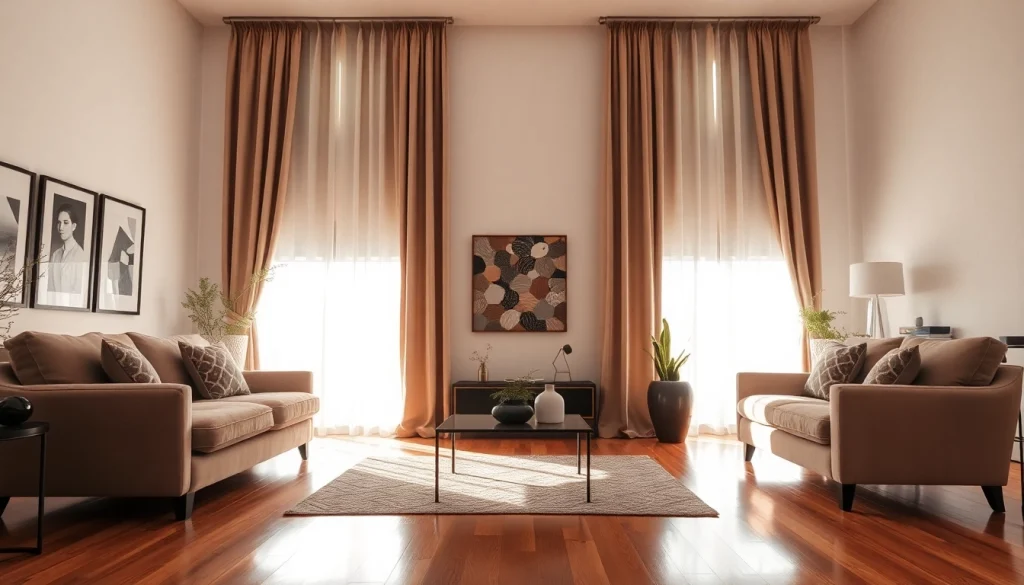 Geniet van verduisterende gordijnen in een stijlvol ingericht woonkamer met natuurlijke verlichting.