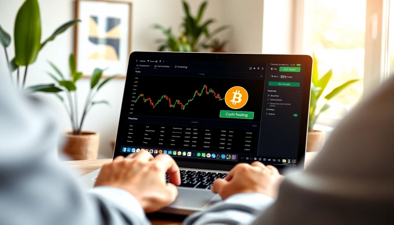 Utiliser une plateforme pour acheter bitcoin en ligne dans un bureau moderne.