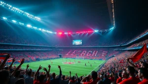 أجواء مباراة كرة قدم مثيرة على Koora TV، تُظهر المشجعين واللاعبين أثناء الحركة.