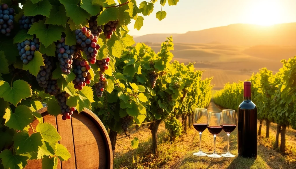 Taste the beauty of wineries in Clarksburg with lush vineyards and rich grape clusters.