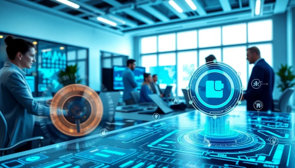 Engaging workspace of an AI powered warranty company showcasing advanced technology and teamwork.