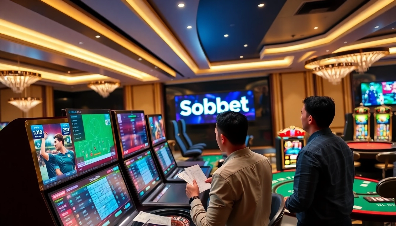 Place bets on sbobet with players enjoying online sports betting at stylish casino tables.