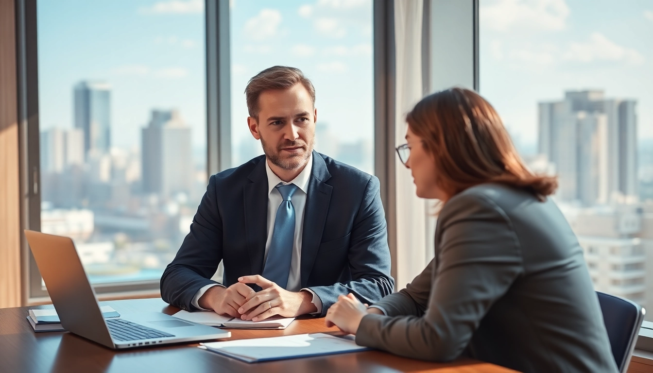 Broward County litigation lawyer consulting a client in an elegant office setting.