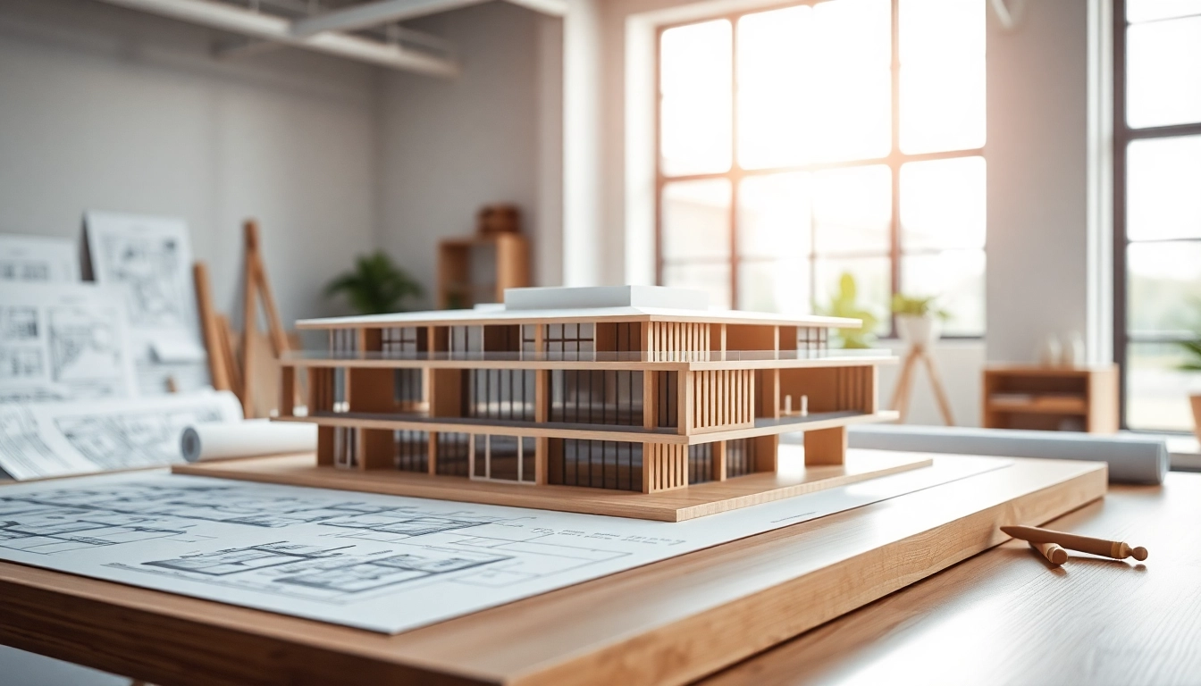 Architekturmodellbau Bielefeld: Detailliertes Architekturmodell in modernem Studio mit kreativen Elementen.
