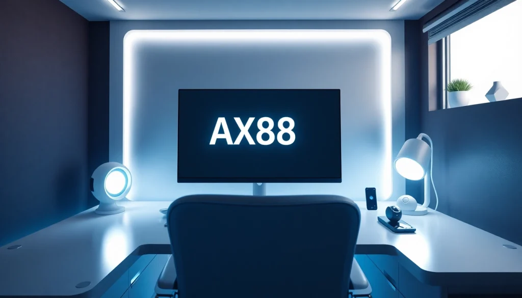 Văn phòng làm việc tại nhà hiện đại trưng bày AX88 Code trên màn hình tinh tế, thể hiện đổi mới công nghệ.