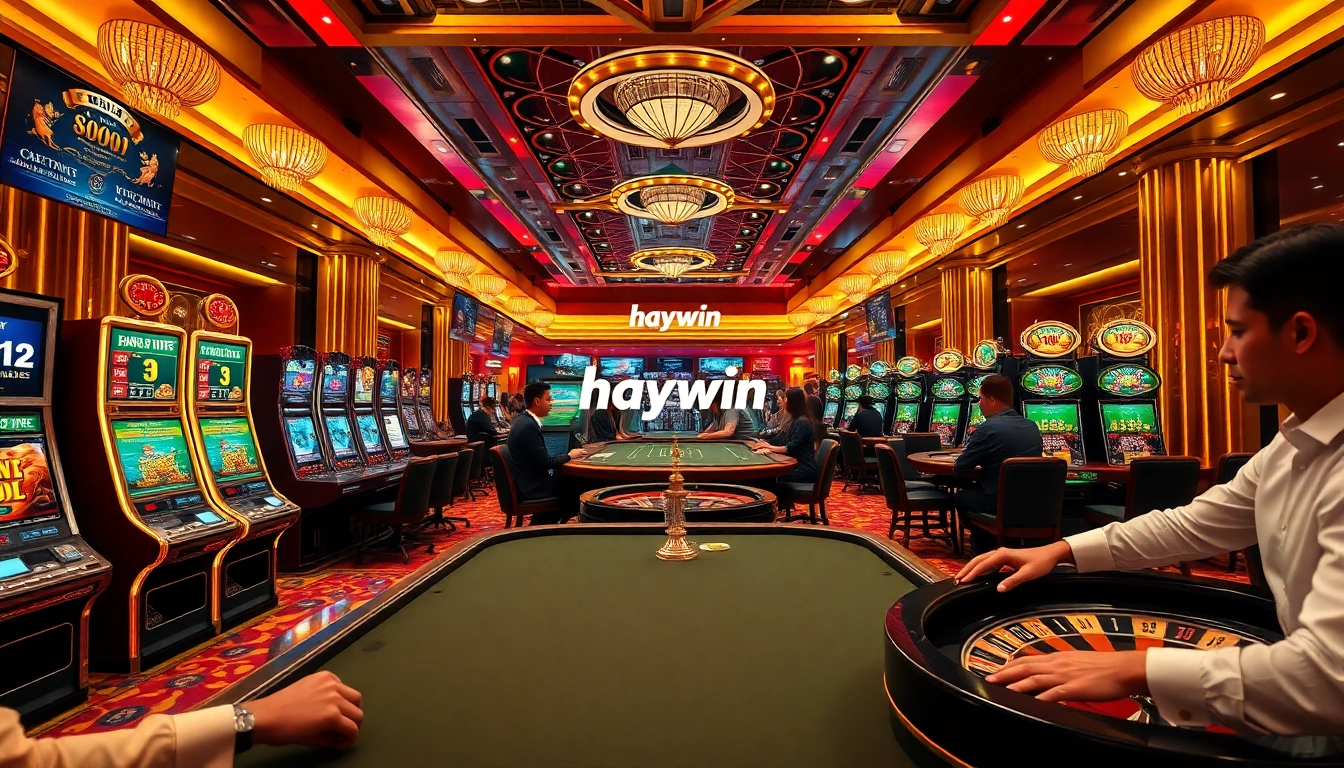 Experience the excitement of hay.win with players enjoying high-stakes casino games in a luxurious setting.