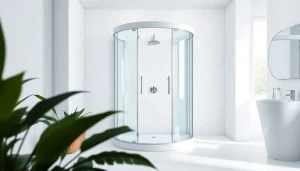 Erleben Sie die duschkabine 100x100 in einem modernen Badezimmer mit weichen Farbtönen.