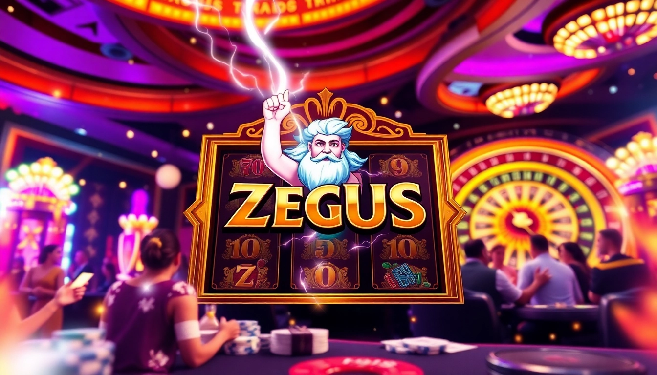 Spin the Zeus slot machine featuring Greek mythology with vibrant colors and casino excitement.