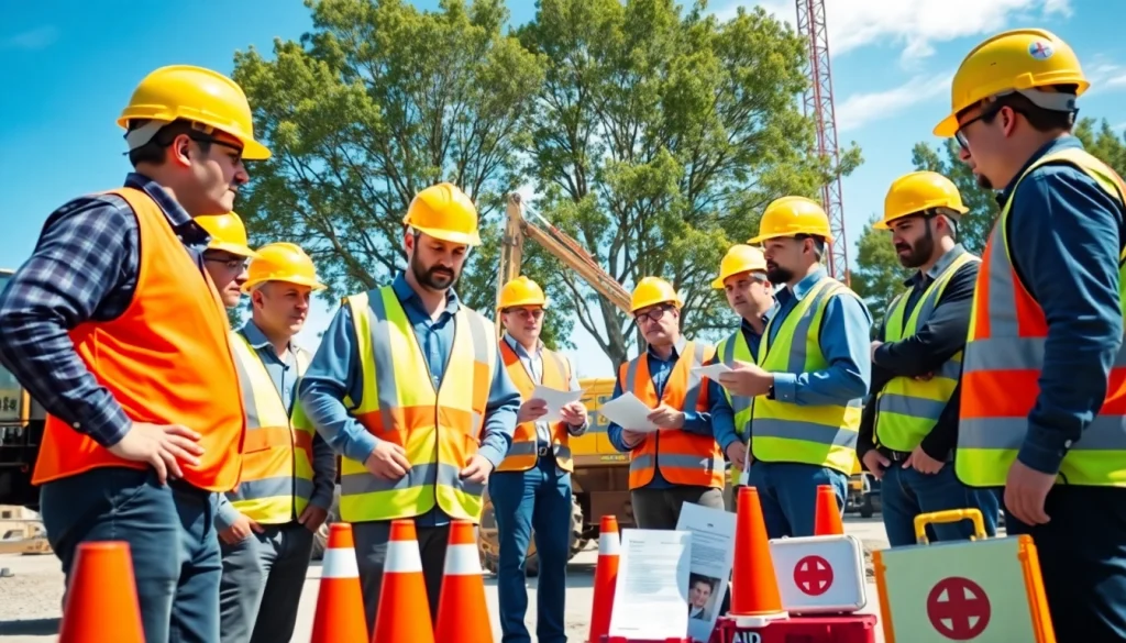 Engaged workers in construction safety training on-site, highlighting construction safety training essentials.
