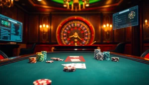 Engaging poker players strategizing with hidden wiki search engine themed elements at a luxurious casino table.