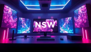 Futuristic workstation displaying NSFW AI content generation technology in an innovative digital environment.